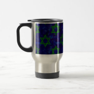 SlipperyJoe's Hanukkah green rows Stars of David c Travel Mug