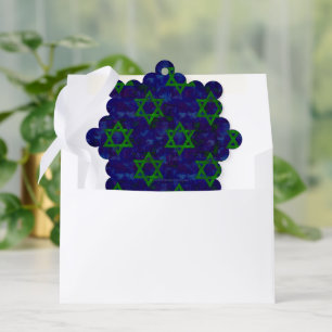 SlipperyJoe's Hanukkah green rows Stars of David c Tree Decoration Card