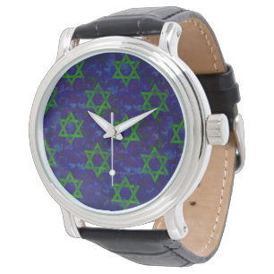SlipperyJoe's Hanukkah green rows Stars of David c Watch