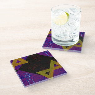 SlipperyJoe's Hanukkah-themed image golden yellow Glass Coaster