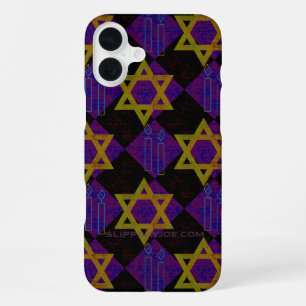 SlipperyJoe's Hanukkah-themed image golden yellow iPhone 16 Plus Case