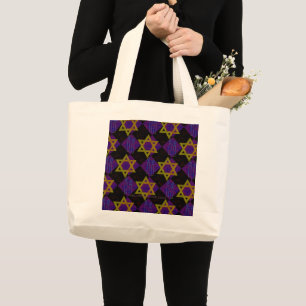 SlipperyJoe's Hanukkah-themed image golden yellow Large Tote Bag