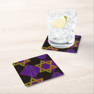 SlipperyJoe's Hanukkah-themed image golden yellow Square Paper Coaster