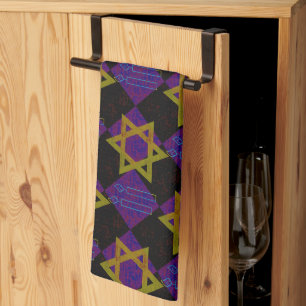 SlipperyJoe's Hanukkah-themed image golden yellow Tea Towel