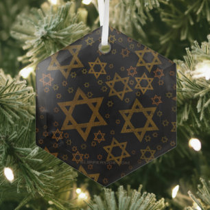 SlipperyJoe's Hanukkah-themed Star David artistic Glass Tree Decoration