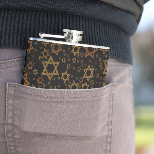 SlipperyJoe's Hanukkah-themed Star David artistic  Hip Flask (In Situ)