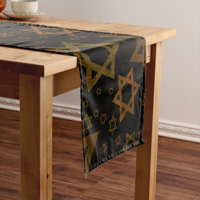 SlipperyJoe's Hanukkah-themed Star David artistic  Short Table Runner (In Situ)