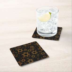 SlipperyJoe's Hanukkah-themed Star David artistic  Square Paper Coaster