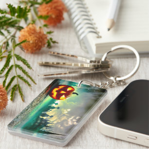 SlipperyJoe's Happy Halloween cemetery graveyard c Key Ring