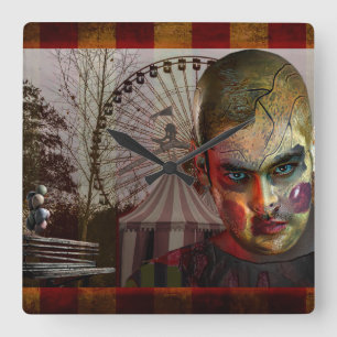 SlipperyJoe's Happy Halloween creepy doll face bal Square Wall Clock