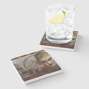 SlipperyJoe's Happy Halloween creepy doll face bal Stone Coaster