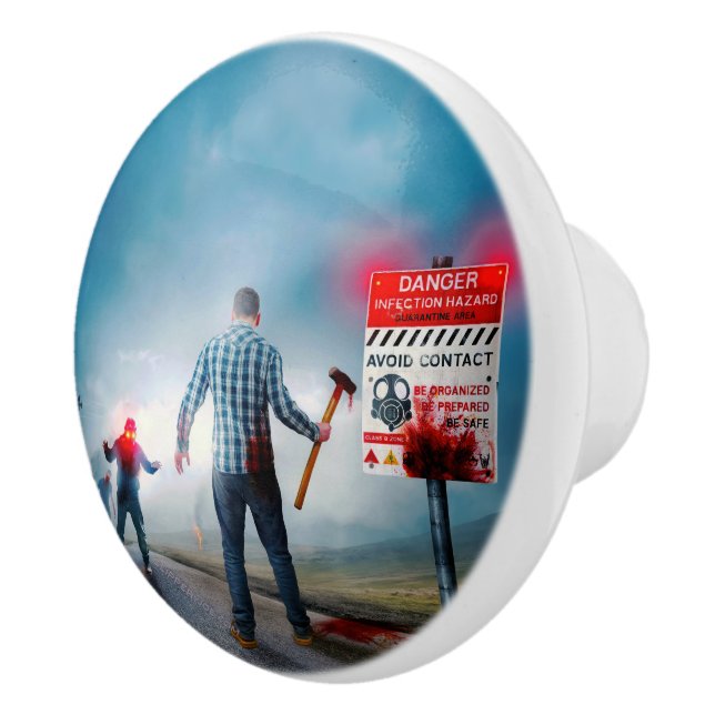 SlipperyJoe's happy Halloween glowing eyes zombies Ceramic Knob (Right)