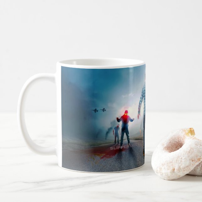 SlipperyJoe's happy Halloween glowing eyes zombies Coffee Mug (With Donut)