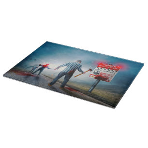 SlipperyJoe's happy Halloween glowing eyes zombies Cutting Board