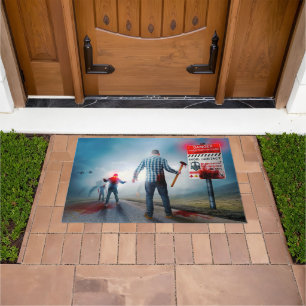 SlipperyJoe's happy Halloween glowing eyes zombies Doormat