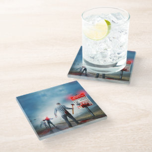 SlipperyJoe's happy Halloween glowing eyes zombies Glass Coaster