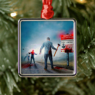 SlipperyJoe's happy Halloween glowing eyes zombies Metal Tree Decoration