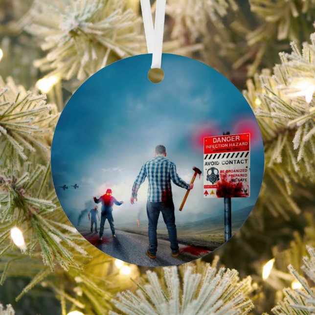 SlipperyJoe's happy Halloween glowing eyes zombies Metal Tree Decoration (Insitu)