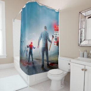SlipperyJoe's happy Halloween glowing eyes zombies Shower Curtain