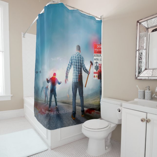 SlipperyJoe's happy Halloween glowing eyes zombies Shower Curtain (In Situ)