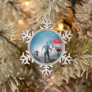 SlipperyJoe's happy Halloween glowing eyes zombies Snowflake Pewter Christmas Ornament