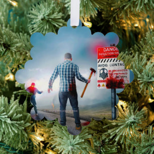 SlipperyJoe's happy Halloween glowing eyes zombies Tree Decoration Card