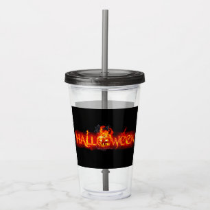 SlipperyJoe's Happy Halloween pumpkin glowing eyes Acrylic Tumbler
