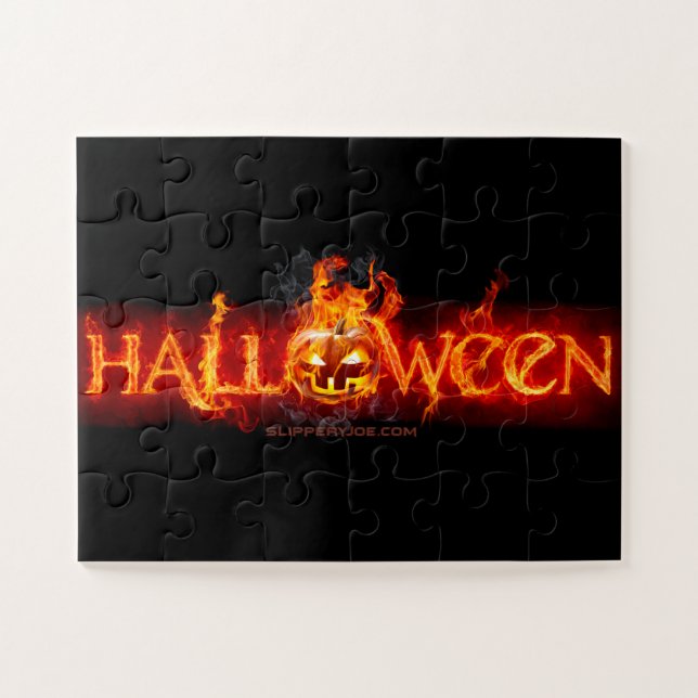 SlipperyJoe's Happy Halloween pumpkin glowing eyes Jigsaw Puzzle (Horizontal)