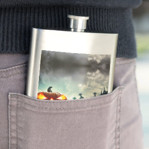 SlipperyJoe's Happy Halloween pumpkin LGBTQIA scar Hip Flask