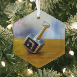 SlipperyJoe's Happy Hanukkah four-sided spinning t Glass Tree Decoration