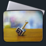 SlipperyJoe's Happy Hanukkah four-sided spinning t Laptop Sleeve<br><div class="desc">SlipperyJoe's Happy Hanukkah four-sided spinning top dreidel artistic Celebration Candles Jewish Hebrew Chanukah gifts decorations Judaism religion Hebrew letter Nun traditional toy children adult game cultural symbol metallic shiny finish wooden surface</div>