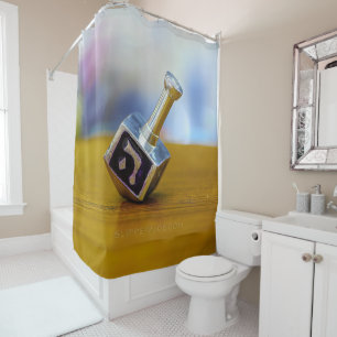 SlipperyJoe's Happy Hanukkah four-sided spinning t Shower Curtain