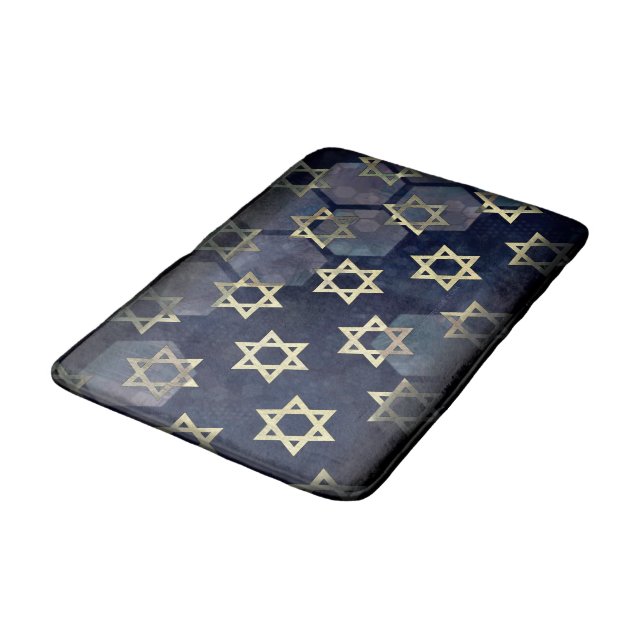 SlipperyJoe's Happy Hanukkah multiple Star of Davi Bath Mat (Angled)