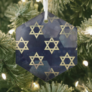 SlipperyJoe's Happy Hanukkah multiple Star of Davi Glass Tree Decoration