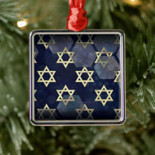 SlipperyJoe's Happy Hanukkah multiple Star of Davi Metal Tree Decoration