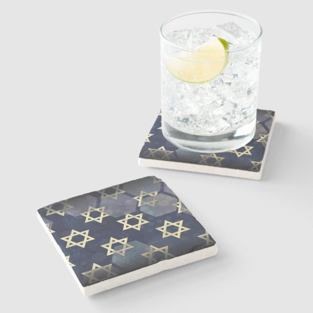 SlipperyJoe's Happy Hanukkah multiple Star of Davi Stone Coaster (Side)