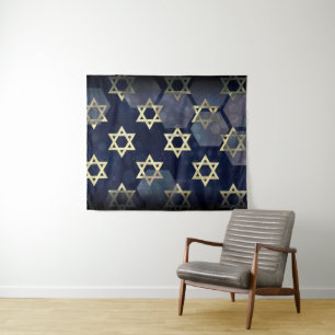 SlipperyJoe's Happy Hanukkah multiple Star of Davi Tapestry