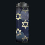 SlipperyJoe's Happy Hanukkah multiple Star of Davi Thermal Tumbler<br><div class="desc">SlipperyJoe's Happy Hanukkah multiple Star of David symbols artistic Celebration Jewish Hebrew Chanukah gifts decorations Judaism religion significant symbol relevant cultural religious contexts various hexagonal shapes dark blue purple hues dark abstract background layered textured appearance</div>
