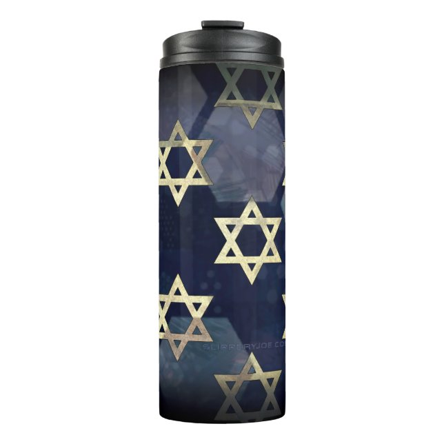 SlipperyJoe's Happy Hanukkah multiple Star of Davi Thermal Tumbler (Front)