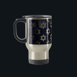 SlipperyJoe's Happy Hanukkah multiple Star of Davi Travel Mug<br><div class="desc">SlipperyJoe's Happy Hanukkah multiple Star of David symbols artistic Celebration Jewish Hebrew Chanukah gifts decorations Judaism religion significant symbol relevant cultural religious contexts various hexagonal shapes dark blue purple hues dark abstract background layered textured appearance</div>