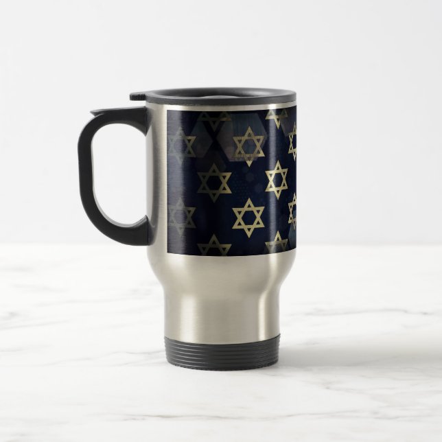 SlipperyJoe's Happy Hanukkah multiple Star of Davi Travel Mug (Left)