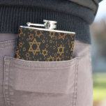 SlipperyJoe's Happy Hanukkah multiple Stars of Dav Hip Flask<br><div class="desc">SlipperyJoe's Happy Hanukkah multiple Stars of David pattern artistic Celebration Jewish identity heritage Hebrew Chanukah gifts decorations Judaism significant symbol religion various sizes brown gold shades visually appealing intricate design</div>