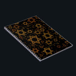 SlipperyJoe's Happy Hanukkah multiple Stars of Dav Notebook<br><div class="desc">SlipperyJoe's Happy Hanukkah multiple Stars of David pattern artistic Celebration Jewish identity heritage Hebrew Chanukah gifts decorations Judaism significant symbol religion various sizes brown gold shades visually appealing intricate design</div>