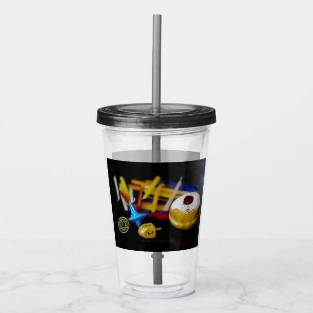 SlipperyJoe's Happy Hanukkah Star of David coin me Acrylic Tumbler (Front)