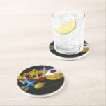 SlipperyJoe's Happy Hanukkah Star of David coin me Coaster<br><div class="desc">SlipperyJoe's Happy Hanukkah Star of David coin menorah colourful candles Celebration Jewish sufganiyah treat Hebrew Chanukah dreidels traditional spinning tops gifts decorations Judaism religion artistic jelly-filled doughnut powdered sugar</div>