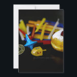 SlipperyJoe's Happy Hanukkah Star of David coin me Holiday Card<br><div class="desc">SlipperyJoe's Happy Hanukkah Star of David coin menorah colourful candles Celebration Jewish sufganiyah treat Hebrew Chanukah dreidels traditional spinning tops gifts decorations Judaism religion artistic jelly-filled doughnut powdered sugar</div>