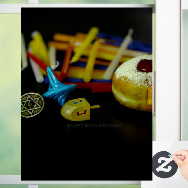 SlipperyJoe's Happy Hanukkah Star of David coin me Window Cling (Home)