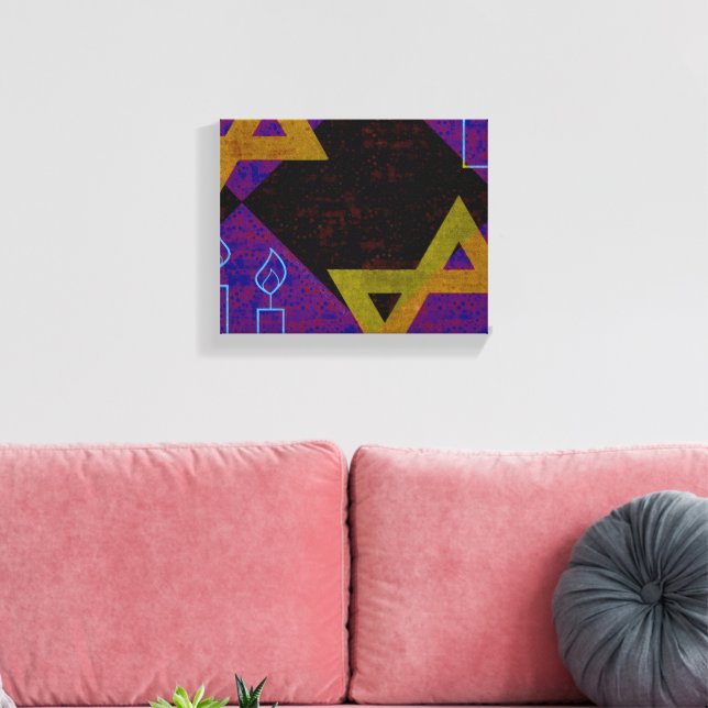 SlipperyJoe's Happy Hanukkah Star of David menorah Canvas Print (Insitu(LivingRoom))
