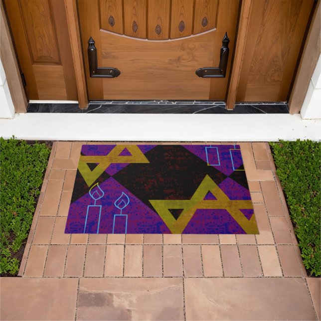 SlipperyJoe's Happy Hanukkah Star of David menorah Doormat (Outdoor)