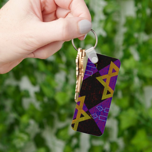 SlipperyJoe's Happy Hanukkah Star of David menorah Key Ring (Hand)